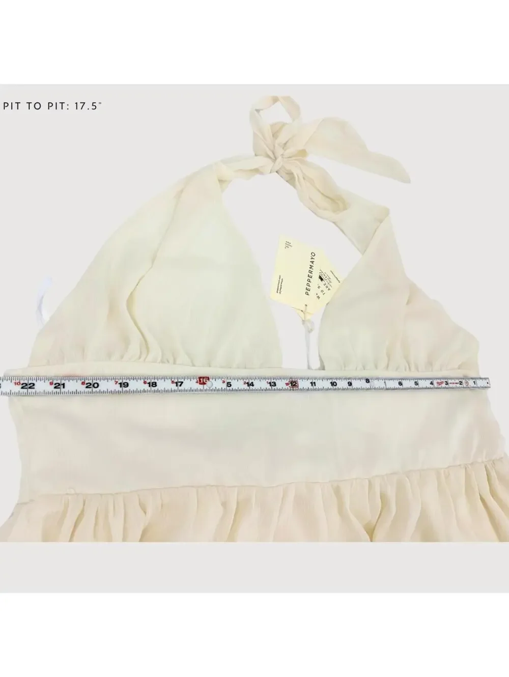 Peppermayo Chiffon Maxi Dress Cream Plunge Halter 18 - Picture 7 of 8